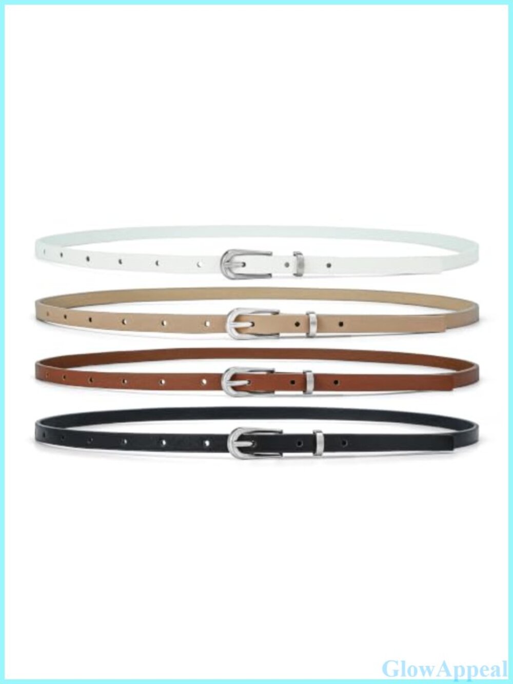 4 Pack Thin Faux Leather Skinny Belts Gold Buckle Waist Belt